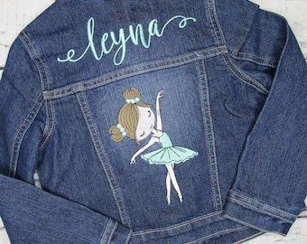 Personalized Denim Jacket for Girl with Ballerina Dancer - Ballet Gift - Christmas Gift - Dance - Monogrammed Jacket - Toddler Girl - Dancer