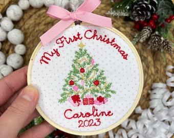 Embroidered Christmas Ornament for Baby Girl - Baby&#39;s First Christmas - Personalized Christmas Ornament - First Christmas Keepsake Ornament