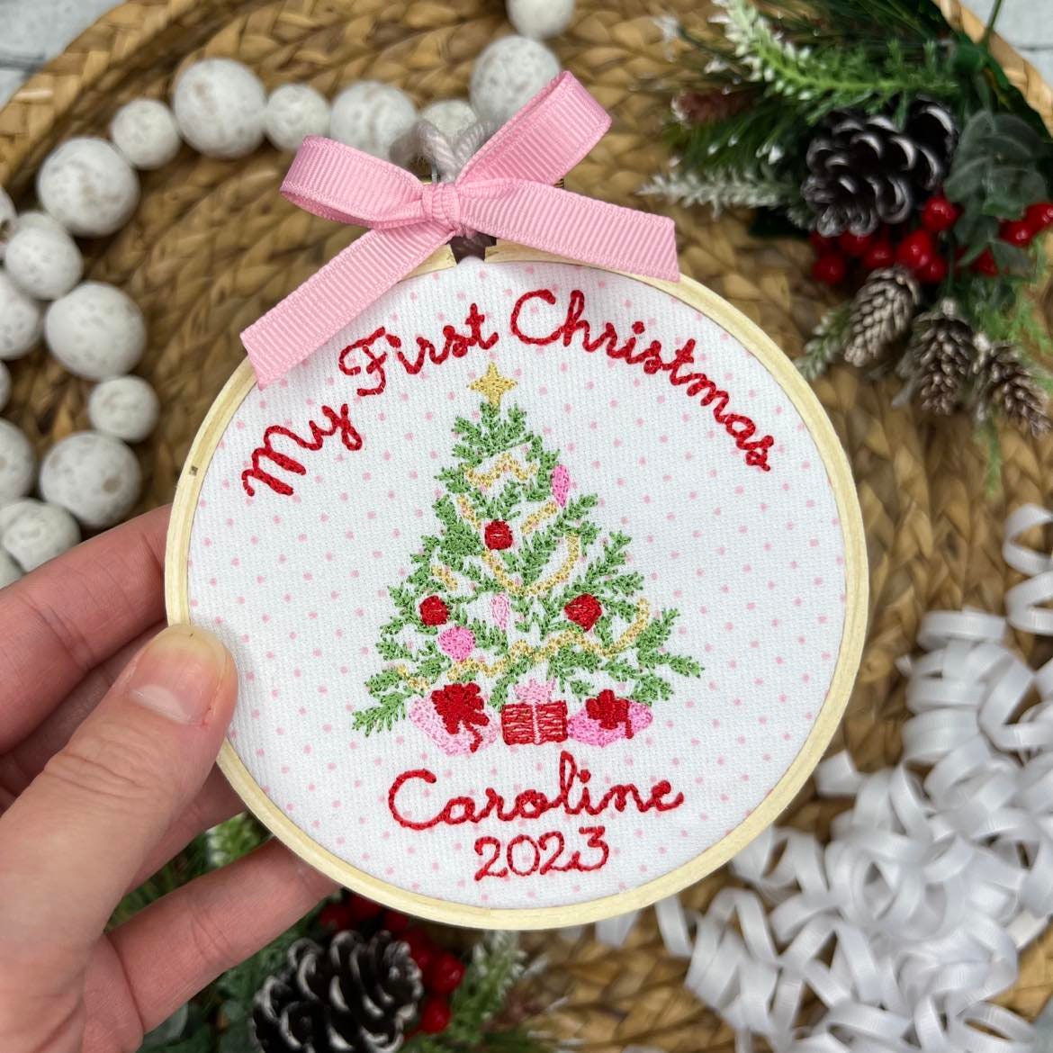 Embroidered Christmas Ornament for Baby Boy - Baby&#39;s First Christmas - Personalized Christmas Ornament - First Christmas Keepsake Ornament