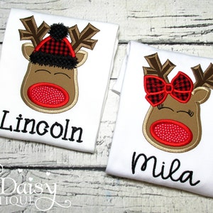 Boys Reindeer Shirt Christmas Shirt Buffalo Plaid Oh Deer Applique Shirt Embroidered Personalized Sibling Shirts Toddler Boy image 4