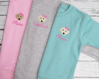 Kids Personalized Sweatshirt - Puppy Sweatshirt - Custom Crewneck - Embroidered Sweater - Birthday Gift - Mini Design - Chest Monogram