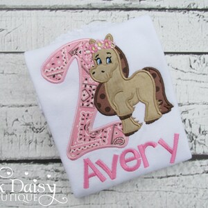 Horse Birthday Shirt - Pink Bandana - Birthday Shirt Girl 2 - Rodeo Birthday Shirt - Pony Shirt - Applique Shirt - Embroidered Tee - Second
