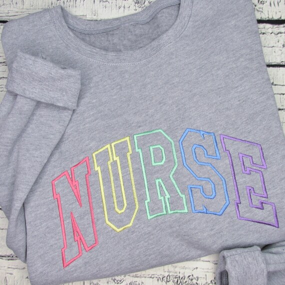 Nurse Sweatshirt - Comfort Colors - Embroidered Sweatshirt - Nurse Gift - Custom Sweater - Varsity Sweatshirt for Women - Personalized Gift Il_570xn