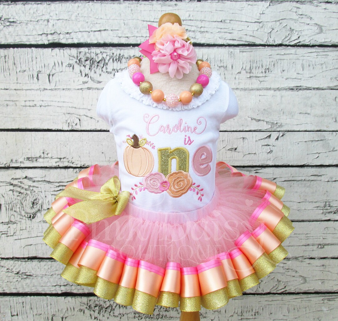 Pumpkin 1st Birthday Outfit Pumpkin Tutu Set Ribbon Trim Tutu