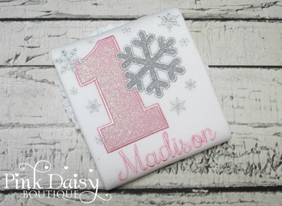 Snowflake Birthday Shirt - Winter ONEderland - Pink and Silver - Sparkle Snowflake Shirt - First Birthday Outfit - Winter Wonderland Shirt Il_570xn