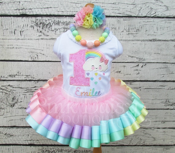 pastel rainbow first birthday outfit