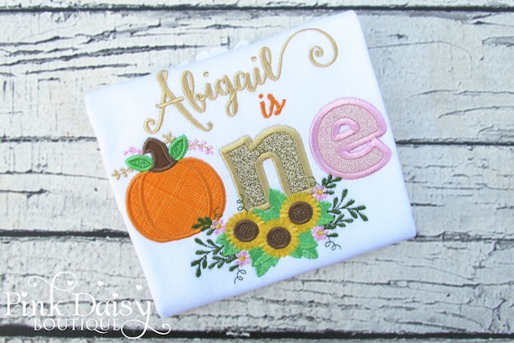 Pumpkin and Sunflowers Birthday Shirt - Pumpkin First Birthday - Pumpkin ONE - Floral Pumpkin - Applique Shirt - 1st Birthday - Gold - Fall Il_570xn