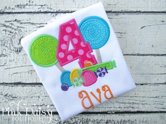 Candyland Birthday Shirt - Sweet Shoppe - CAndy - Sweet to be - Ages 1-9 - Rainbow - Lollipops and Gumdrops - Personalized Applique Shirt Il_570xn