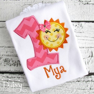 Girls Sunshine Birthday Shirt Pink Orange Yellow You Are My Sunshine Chevron Polka Dots Personalized Shirt First Birthday Shirt image 1