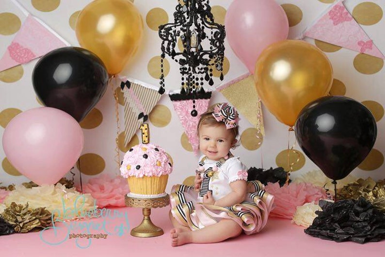 Star First Birthday Outfit Twinkle Little Star Our Shining Star Pink and Gold Black Stripes Pink and Black Ribbon Trim Tutu Set image 6