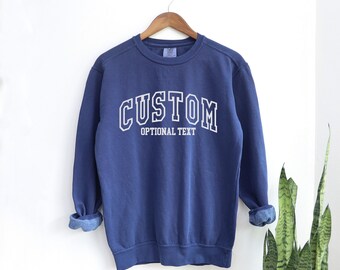 Custom Embroidered Varsity Crewneck - Comfort Colors - Custom Embroidery Sweatshirt - Personalized Mom Gift - College University