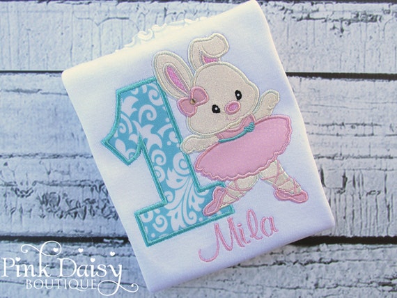 Ballerina Birthday Shirt - Bunny Birthday Shirt - Ballet Bunny - Bunny Ballerina - Pink Aqua - Some Bunny is Turning One - Applique Shirt Il_570xn