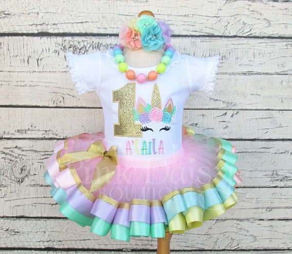 pastel rainbow first birthday outfit