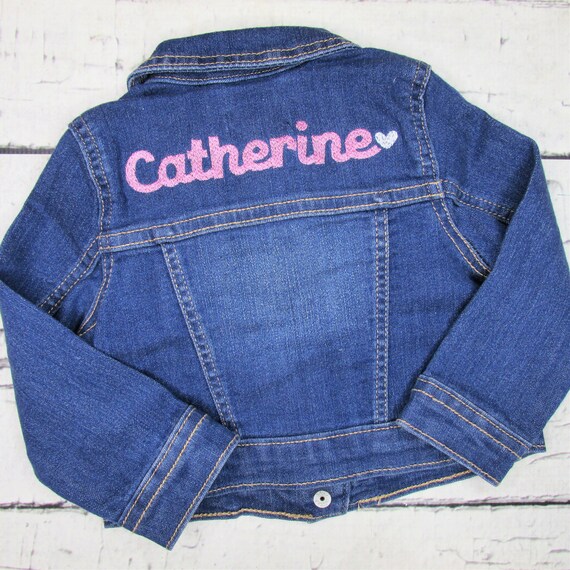 Personalized Denim Jacket for Girl Cursive Font with Heart