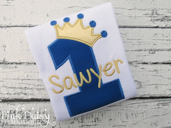Boys Prince Birthday Shirt - Boys First Birthday - Blue Gold - Crown - Royal King - Ages 1-9 - Personalized Applique Shirt - Embroidered Il_570xn