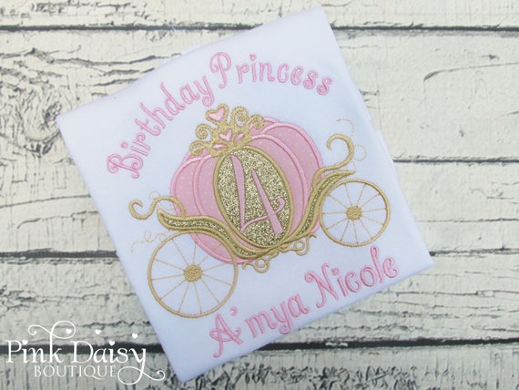 Princess Birthday Shirt - Carriage Birthday Shirt - Cinderella Birthday - Cinderella Carriage - Pink Gold - 4th - Fourth - Applique Shirt Il_570xn