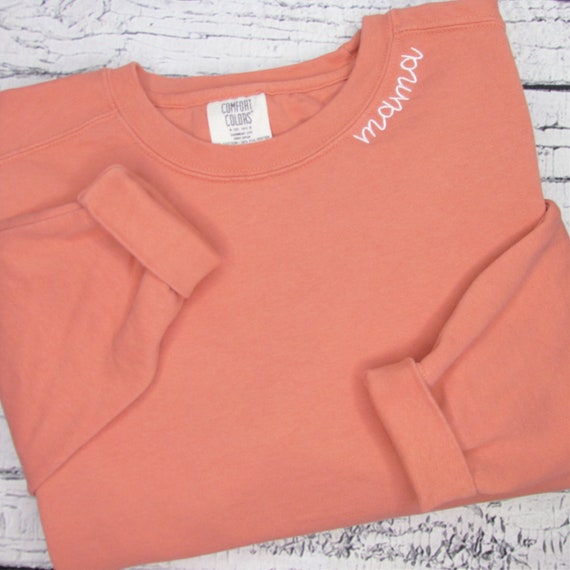Custom Text Sweatshirt - Mama Sweatshirt Embroidered - Comfort Colors - Embroidered Collar Sweatshirt - Mama Shirt - Personalized Sweater Il_570xn