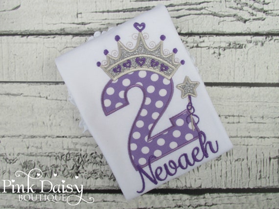 Girls Birthday Shirt - Purple and Silver Royal Princess Birthday Shirt - Second Birthday Shirt - Appliqué Shirt - Tiara Crown Star Wand Il_570xn