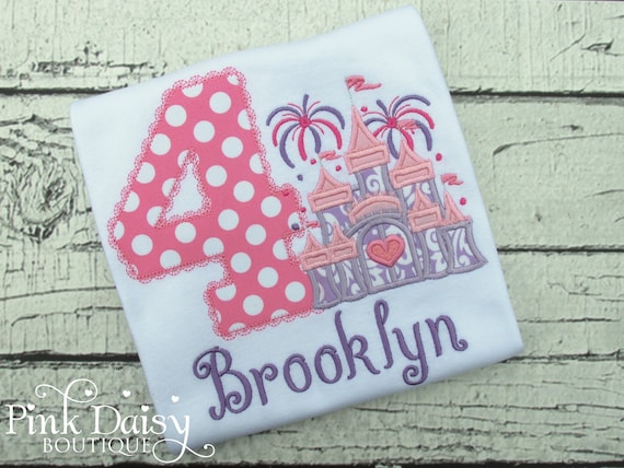 Princess Castle Birthday Shirt - Pink and Purple Princess Birthday - Cinderellas Castle Shirt - Personalized Applique Shirt - 4th Birthday Il_570xn