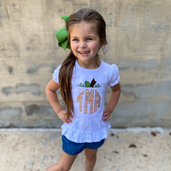 Monogrammed Pumpkin Shirt for Girls - Pumpkin Monogram - Floral - Flowers - Applique Shirt - Embroidered Tee - Pumpkin Patch Outfit Il_570xn