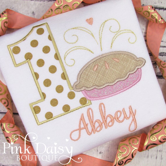 Sweetie Pie Birthday Shirt Girl - Pumpkin Pie - Peach Pie - Monogrammed Shirt - Applique Shirt - Peach Pink Gold - Girls 1st Birthday Outfit Il_570xn