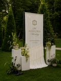Ruffled Chiffon Fabric Wedding Welcome Sign, Reception Banner, Romantic Ceremony Decor product logo