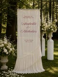 Ruffled Chiffon Welcome Sign, Draped Fabric Wedding Banner, Soft Romantic Ceremony Decor product logo