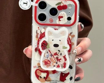 Simpatica custodia magnetica natalizia Jellycat con supporto Pop Socket Westie Shaker, compatibile con MagSafe, iPhone 17 Pro Max, iPhone 16 15 14 13 Pro Max