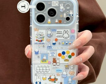 Süße Häschen Scrapbook Handyhülle mit optionalem Perlen Schlüsselanhänger, durchsichtige Tiere Print Cover für iPhone 17 Pro Max/16/15/14 Pro Max
