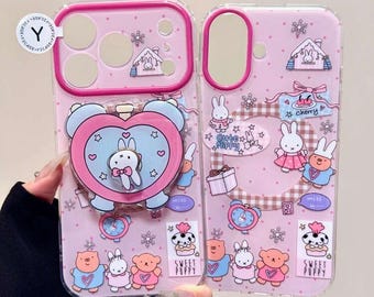 Cute Pink Bunny Magnetic Phone Case with Alarm Clock Shaker PopSocket, MagSafe Compatible, iPhone 17 Pro Max Case,iPhone 16 15 14 13 Pro Max