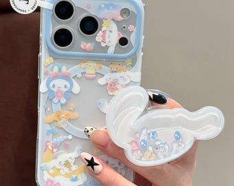 Simpatica custodia magnetica per telefono Cinnamoroll con Shaker Pop Socket a tema Cinnamoroll, compatibile con MagSafe, per iPhone 17 Pro Max, iPhone 16, 15, 14 e 13 Pro Max.