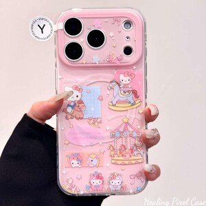Pink Hello Kitty Carousel Magnetic Phone Case with Rocking Horse Shaker Pop Socket, MagSafe Compatible, iPhone 17 Pro Max, iPhone 16 Pro Max MagSafe Case Olny