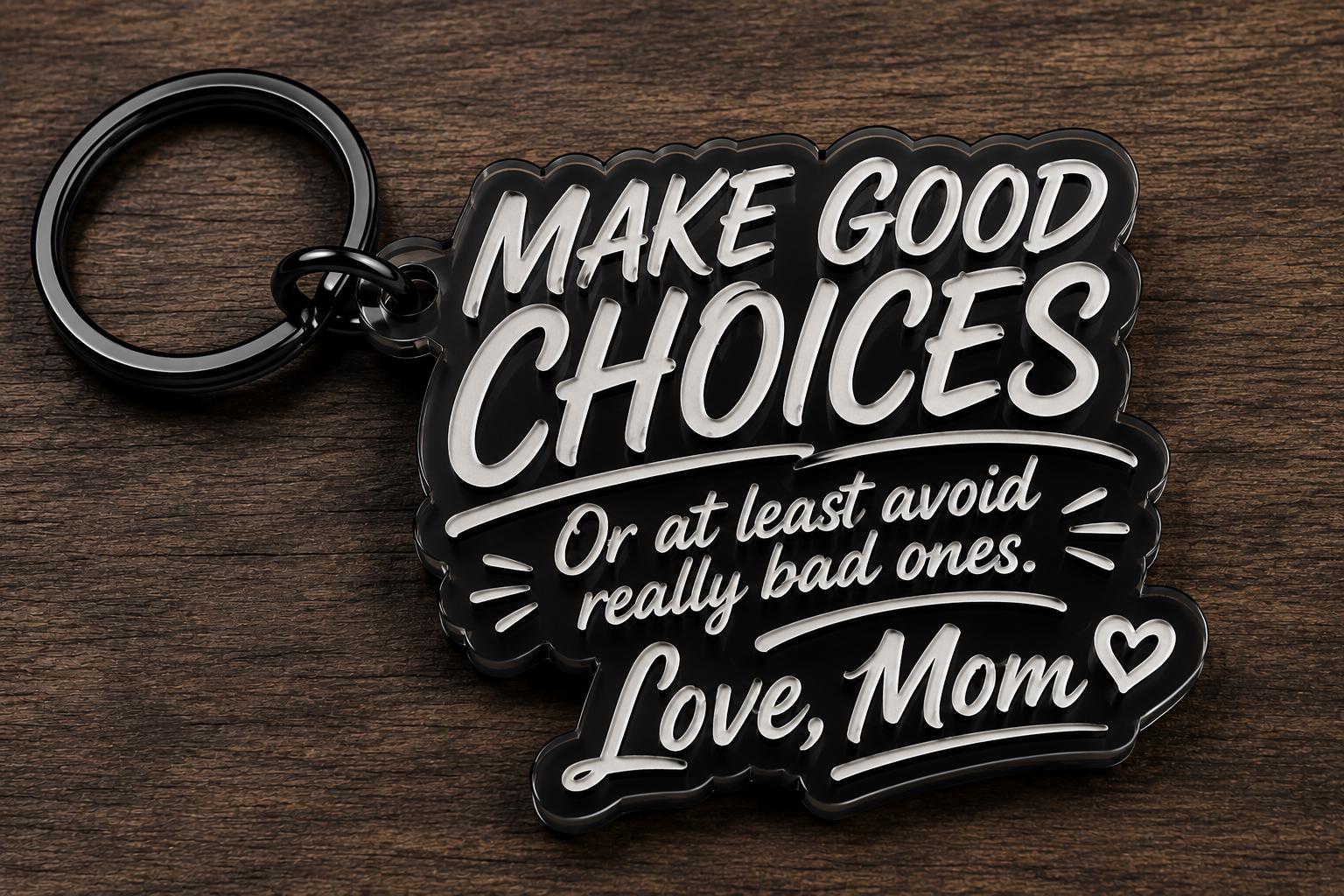 Funny Mom Dad Keychain Gift | Drive Safe Keychain | Text Me When You Get There | Make Good Choices | Gift for Son Daughter