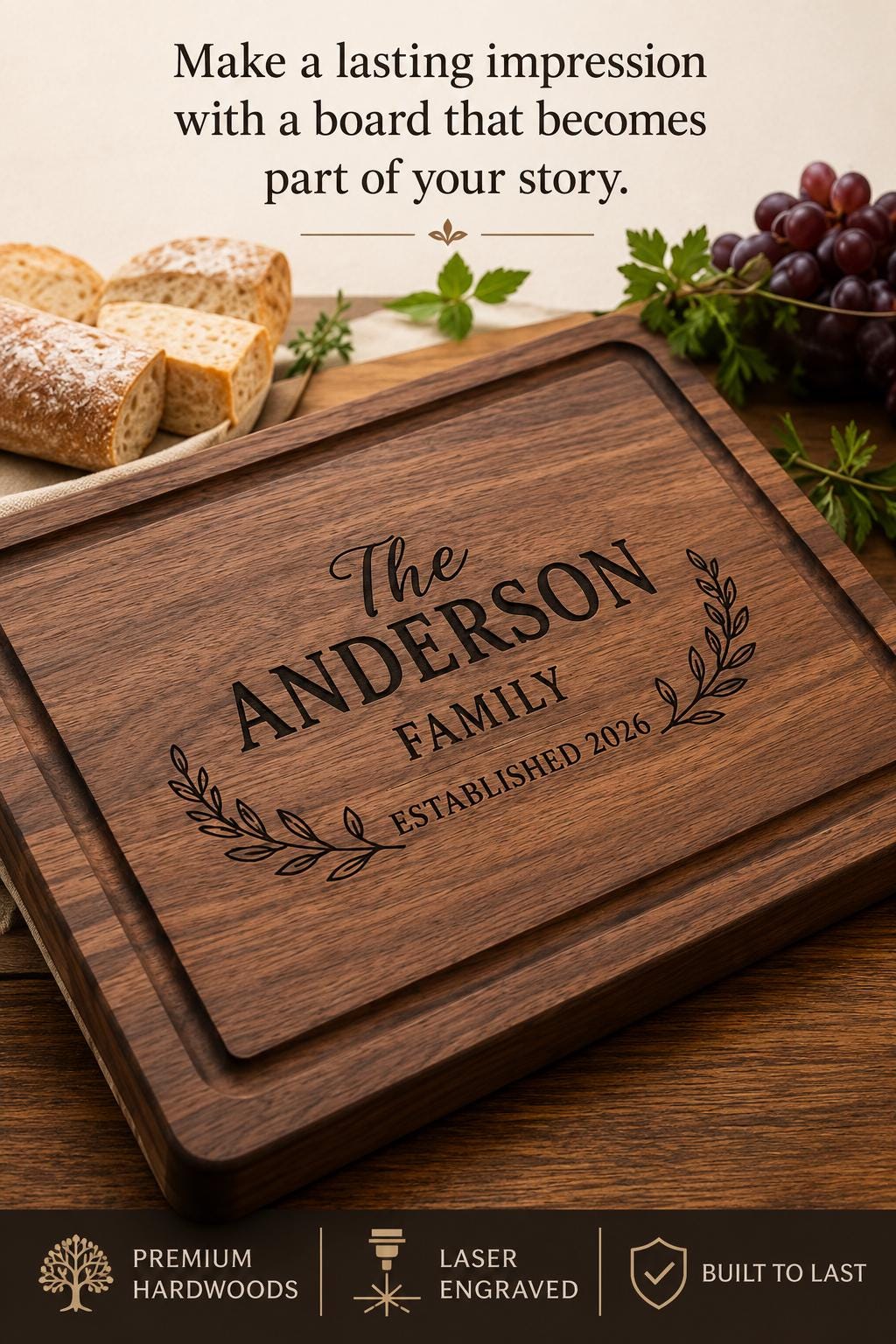 Personalized Engraved Cutting Board | Custom Family Name Gift | Wedding & Housewarming Gift | Custom Charcuterie Board | Handmade in USA