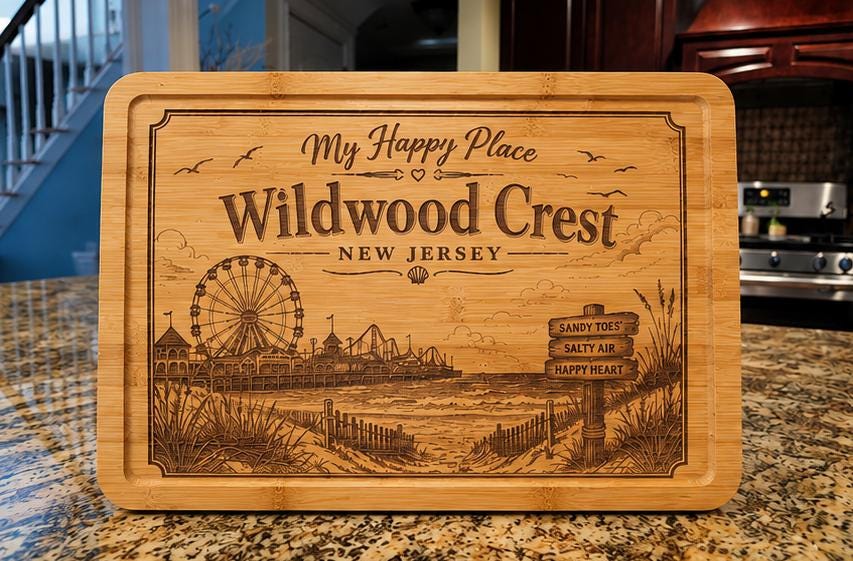 Artisan engraving a wooden cutting board with an intricate monogram