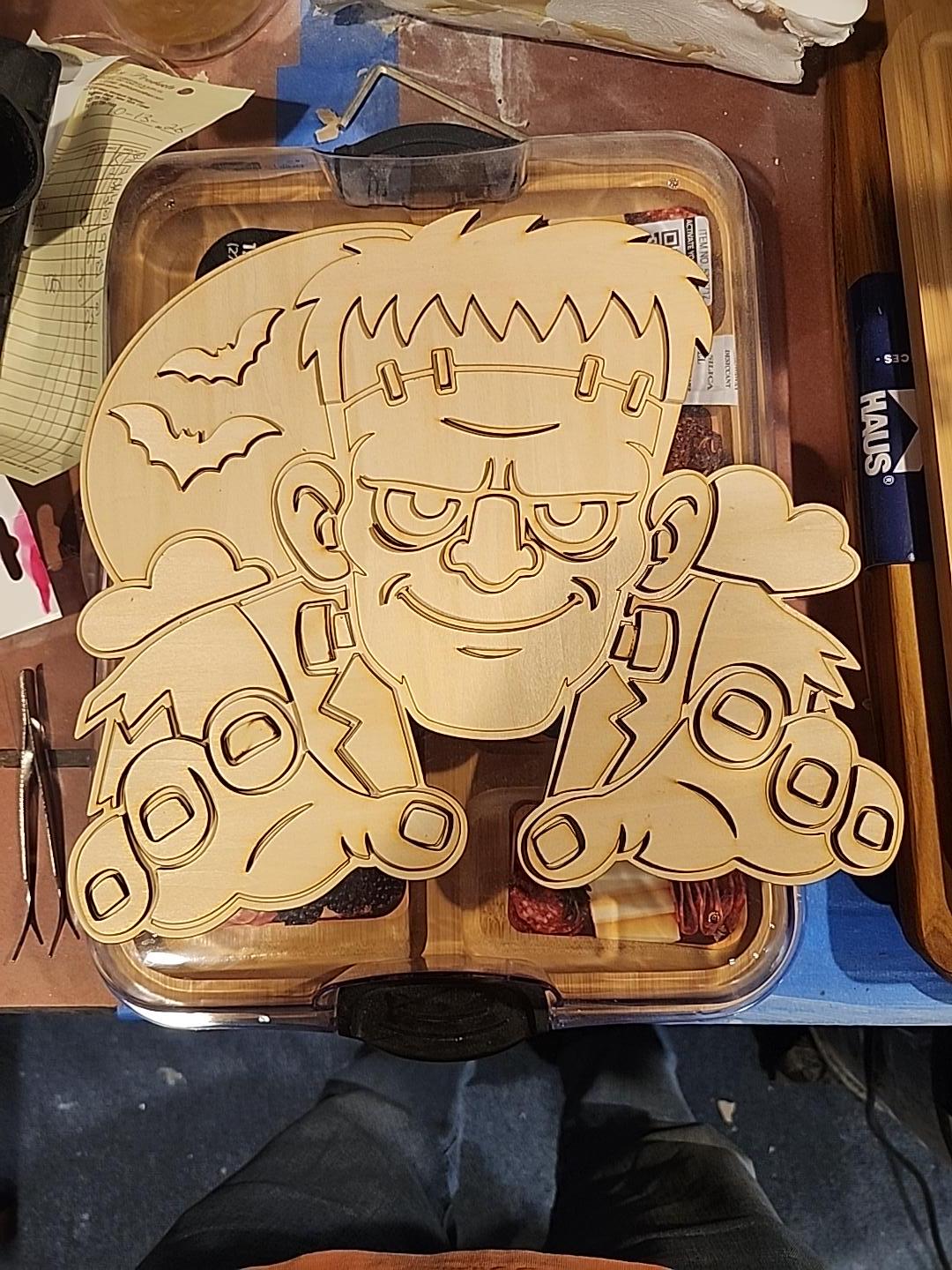 Halloween Paint Kits — wood grain and finish detail of the laser engraved studio piece