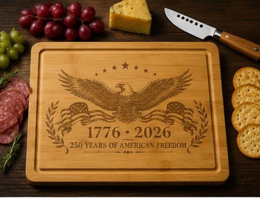 1776-2026 Patriotic Bamboo Serving Tray
