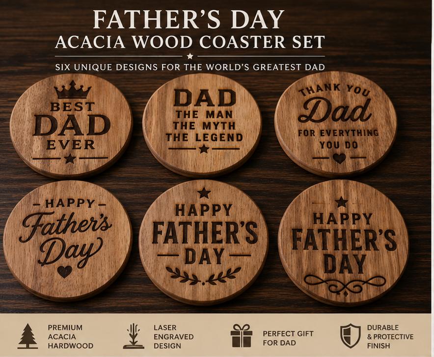 Father’s Day Acacia Wood Coaster Set