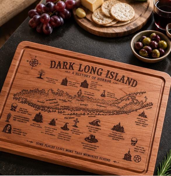 Dark Long Island Premium Cherry Cutting Board | Haunted Long Island Map | Horror Kitchen Decor | Long Island Gift |