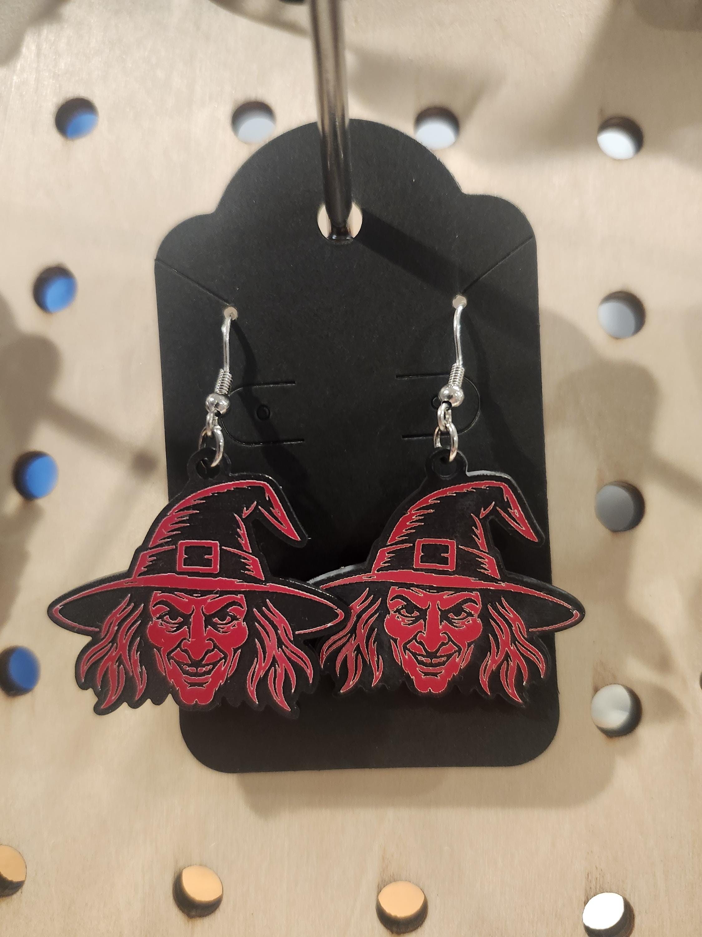 Halloween Earrings — alternate angle of the laser engraved gothic piece