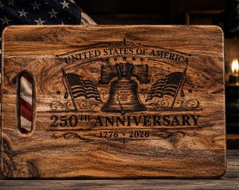 250th Anniversary Patriotic Charcuterie Board | Liberty Bell Serving Board | America 250 Decor | 1776–2026 Engraved Hardwood Board