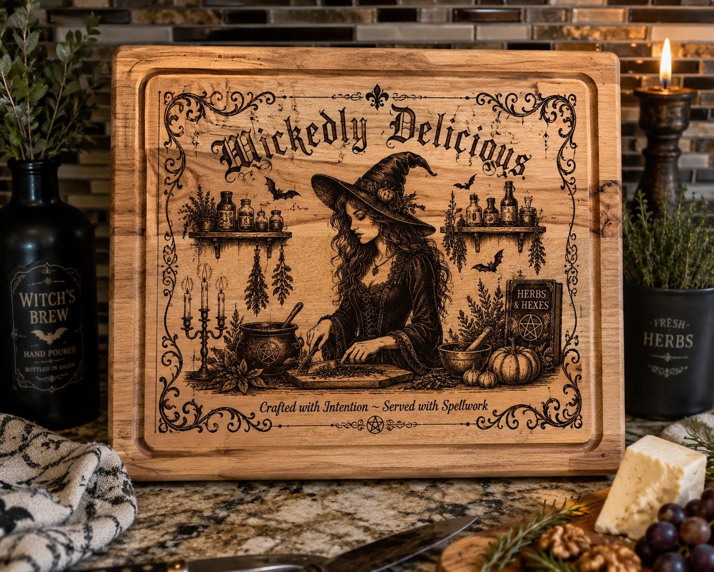 Elegant Gothic Witch Cutting Board