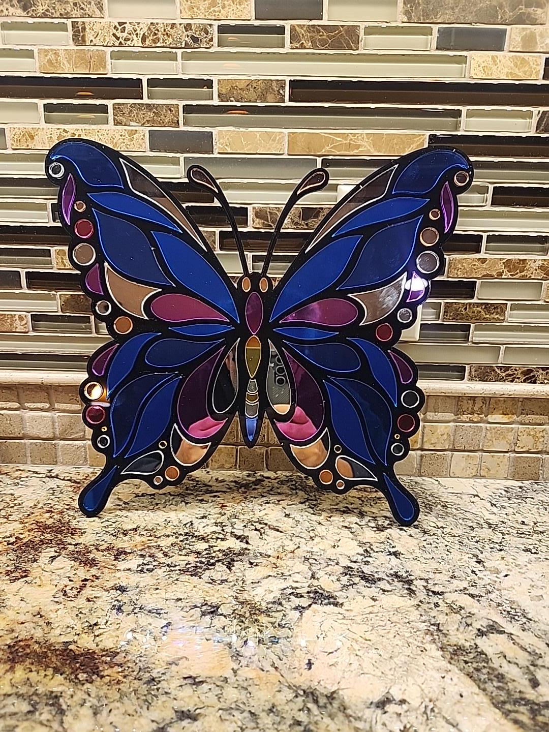Mirrored Acrylic Butterfly Wall Art — close-up of the laser engraved detail of the laser engraved studio piece