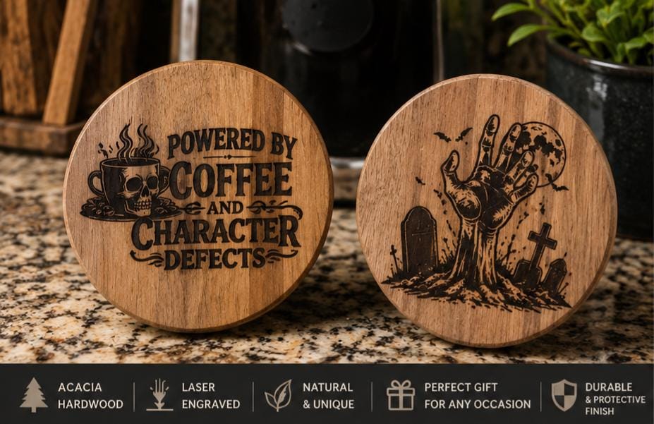 Powered by Coffee & Character Defects Coaster Set