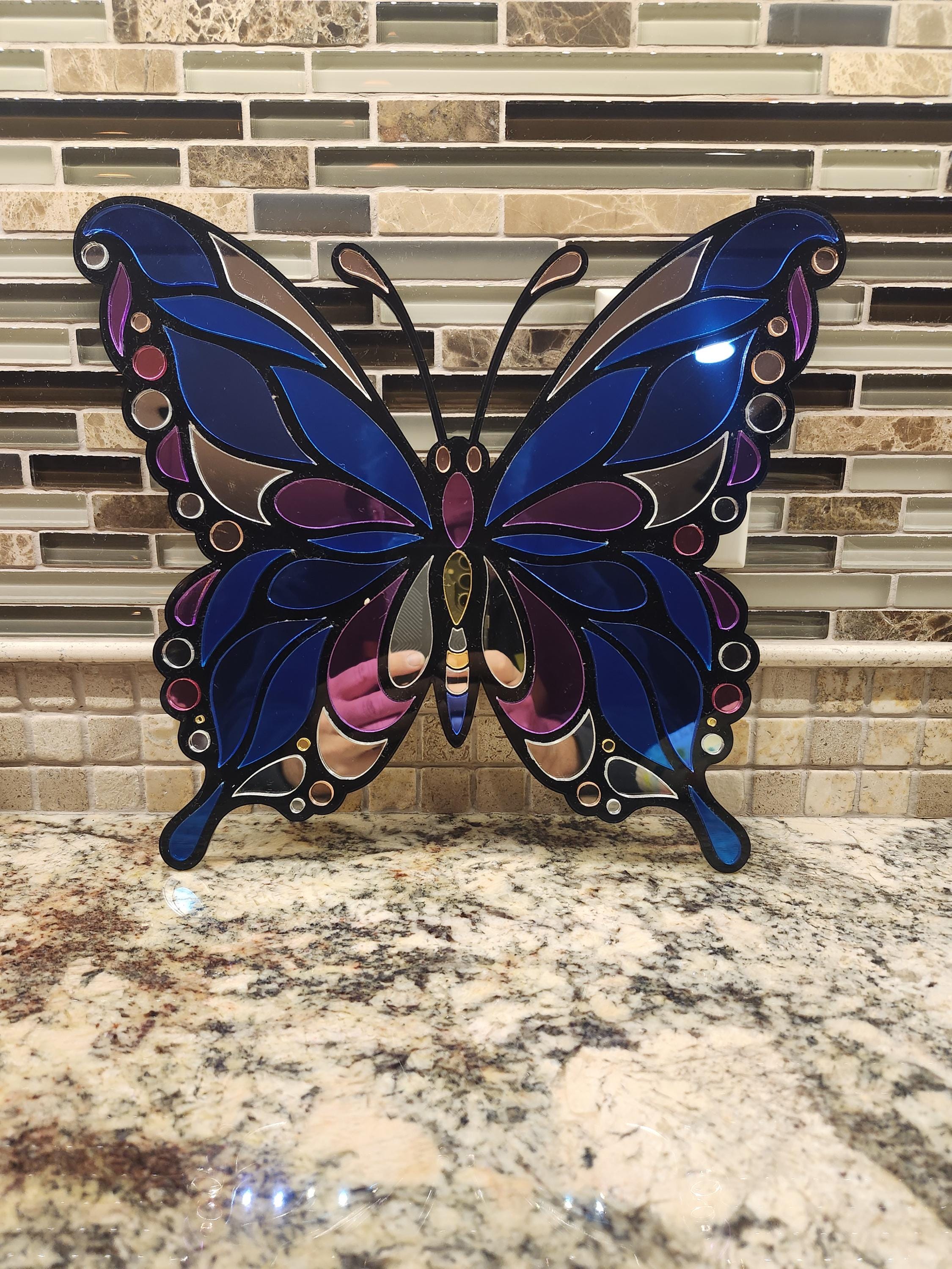 Mirrored Acrylic Butterfly Wall Art — alternate angle of the laser engraved studio piece