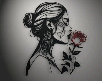 Woman Kissing Red Rose Wall Art home Decor
