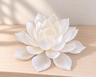 3D Printed Translucent Lotus Flower Ornament | Water Lily Shelf Decor (10cm Wide)