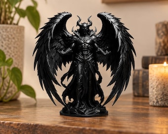 Gothic Fallen Angel Demon Statue | Dark Fantasy Winged Warrior Sculpture | Gothic Home Decor Gift