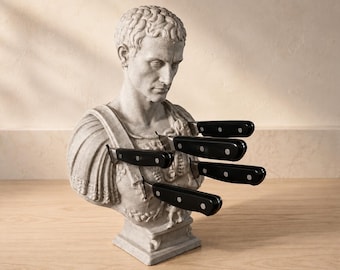Roman Bust Knife Holder – 30cm Caesar Kitchen Knife Block, Classical Countertop Storage, Multiple Colours