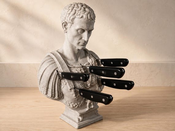 Roman Bust Knife Holder – 30cm Caesar Kitchen Knife Block, Classical Countertop Storage, Multiple Colours